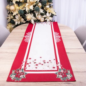 Pas świąteczny gobelinowy 45x140 cm Czerwono-kremowy z gwiazdkami