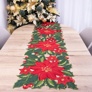 Pas świąteczny haftowany 40x150 cm LC21114 Gwiazda betlejemska na zielonym tle