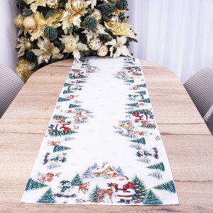 Pas świąteczny drukowany 40x140 cm PX-220 Mikołaje i bałwany na białym tle