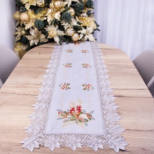 Pas świąteczny z gipiurą 40x150 cm SW-376 Stroik na szarym tle