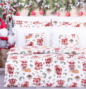 Pościel świąteczna 160x200 cm wzór 112 Mikołaj z prezentami na białym tle