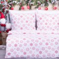 Pościel świąteczna 140x200 cm wzór 57 Czerwone śnieżynki na białym tle