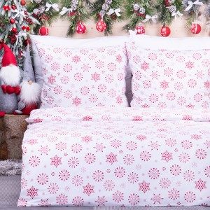 Pościel świąteczna 140x200 cm wzór 57 Czerwone śnieżynki na białym tle