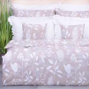 Pościel bawełniana 140x200 cm Liście na beżu