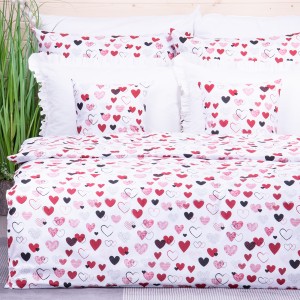 Pościel bawełniana 140x200 cm Czerwone serduszka