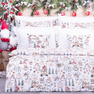 Pościel świąteczna 140x200 cm wzór 71 Świąteczne zwierzątka na białym tle
