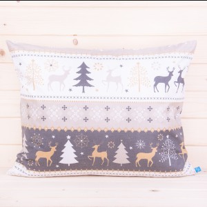 Poszewka świąteczna 50x70 cm wzór 8 Renifery na pasach beżowo-grafitowo-białych