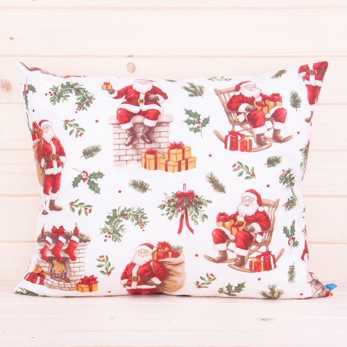 Poszewka świąteczna 50x70 cm wzór 112 Mikołaj z prezentami na białym tle