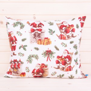Poszewka świąteczna 70x80 cm wzór 112 Mikołaj z prezentami na białym tle