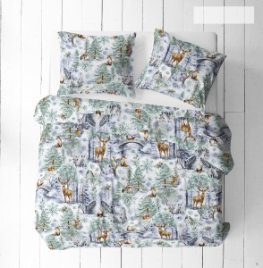 Pościel świąteczna 140x200 cm wzór 114 Zimowy las z turkusem