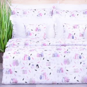 Pościel bawełniana 140x200 cm Kolorowe kotki na białym 1