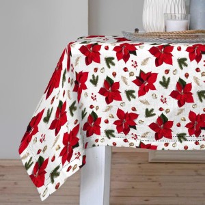 Obrus świąteczny 130X220 cm Gwiazda Betlejemska na białym tle podkład Oxford 22378/1001