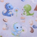 Pościel bawełniana 160x200 cm Dinusie i dmuchawce na szarym