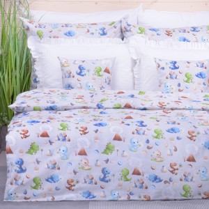 Pościel bawełniana 140x200 cm Dinusie i dmuchawce na szarym