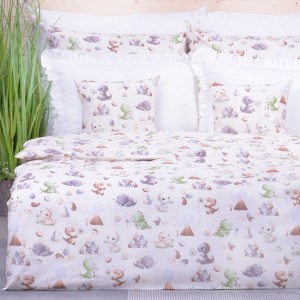 Pościel bawełniana 140x200 cm Dinusie i dmuchawce na beżu