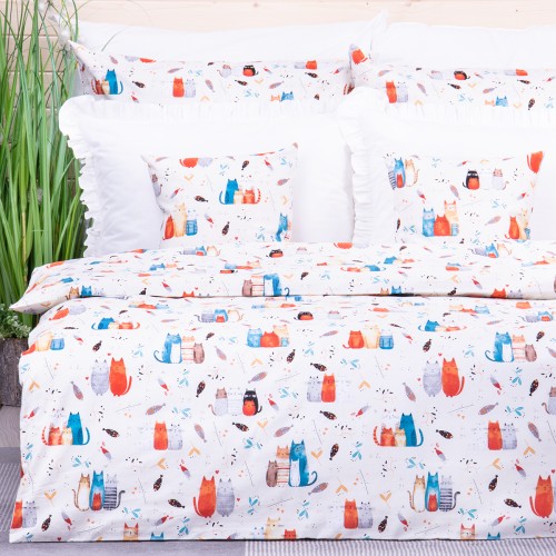 Pościel bawełniana 160x200 cm Kolorowe kotki na kremie