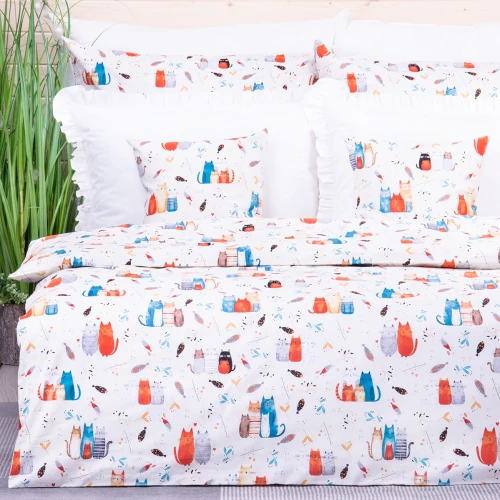 Pościel bawełniana 90x120 cm Kolorowe kotki na kremie