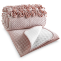 Narzuta Roses 170x210 cm welwetowa pudrowy róż ze wstawką ozdobnych róż