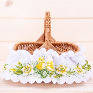 Falbanka na koszyk Kurczaki i żonkile mała, wysokość 10 cm, szerokość 
12-25 cm