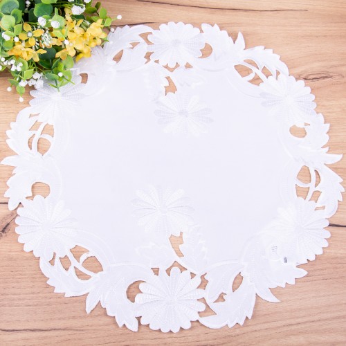 Serwetka koło 40 cm haftowana HL-009-W biała