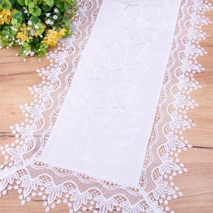 Bieżnik 40x85 cm z gipiurą i haftem KRS67 biały prostokąt