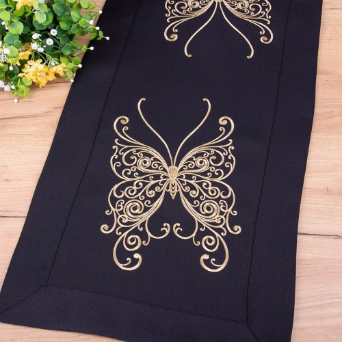 Bieżnik 40x90 cm YM50159BJ Złoty motyl na czarnym
