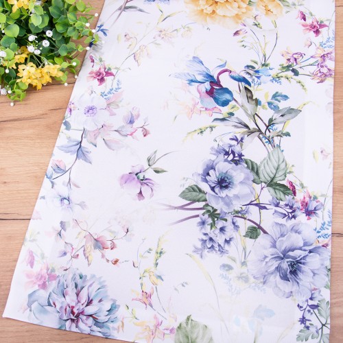 Bieżnik Oxford 60x120 cm 400765/002 Kwiaty na biały tle