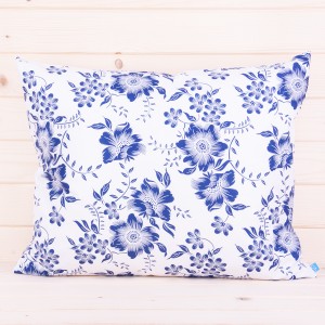 Poszewka z bawełny 70x80 cm Niebieskie kwiaty na białym