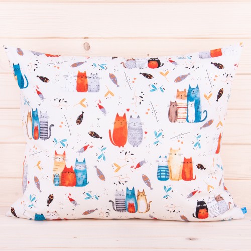 Poszewka z bawełny 70x80 cm Kolorowe kotki na kremie