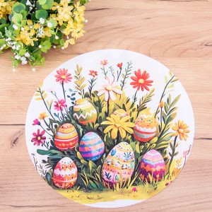 Serwetka wielkanocna koło 30 cm WK-27020 Pisanki i kwiatuszki drukowana