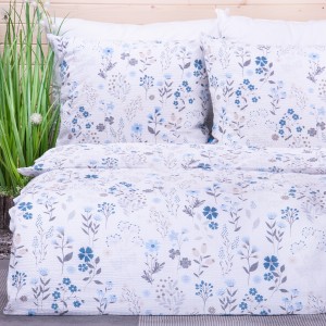 Pościel z kory 160x200 cm Niebieska łąka na białym