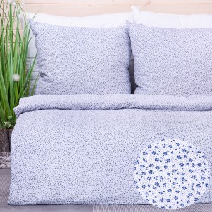 Pościel z kory 160x200 cm Drobne kwiatuszki granatowe na białym