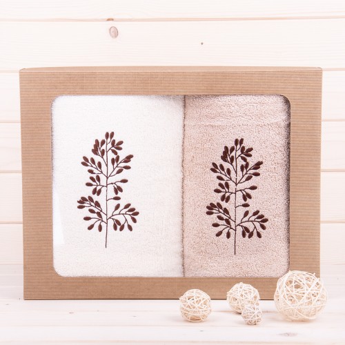 Komplet ręczników 2*70x140 cm Gałązka ecru + beż