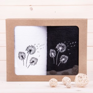 Komplet ręczników 2*70x140 cm Dmuchawce biały + czarny