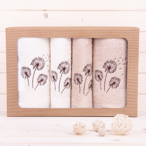 Komplet ręczników 2*50x100 cm + 2*70x140 cm Dmuchawce ecru + beż