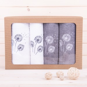 Komplet ręczników 2*50x100 cm + 2*70x140 cm Dmuchawce biały + szary