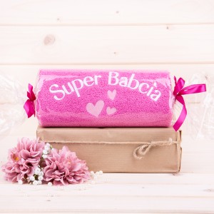 Ręcznik dla Babci z haftem 50x100 cm wzór 24 Róż napis Super Babcia