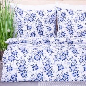Pościel bawełniana 140x200 cm Niebieskie kwiaty na białym