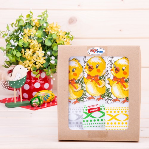 Komplet 3 ścierek kuchennych 63x46 cm – wielkanocne kurki wzór 1