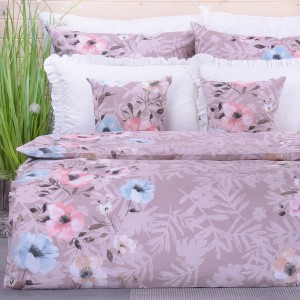 Pościel bawełniana 140x200 cm Pastelowe kwiaty na brązie