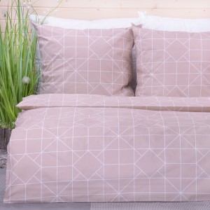 Pościel bawełniana 160x200 cm Geometryczna harmonia beżowo-biała