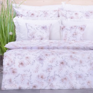 Pościel bawełniana 160x200 cm Beżowe kwiaty 2 na białym tle