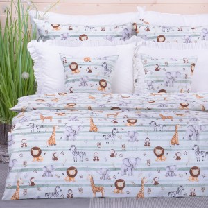 Pościel bawełniana 160x200 cm Safari z zielonymi pasami