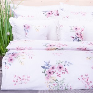 Pościel bawełniana 140x200 cm Różowy kwiat jabłoni na białym tle