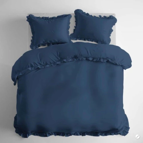 Pościel bawełniana 160x200 cm Pure denim z falbanką