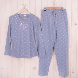 Piżama damska z długimi spodniami i rękawem 503304 rozm: M Kotki na szarym tle