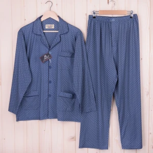 Piżama męska z satyną z długim rękawem i spodniami rozm: M Geometria biała na granacie