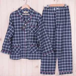 Piżama męska flanelowa z długim rękawem i spodniami rozm: M KRATA zielono-bordowa