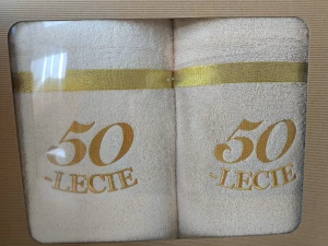 Komplet ręczników 2*70x140 cm 50-lecie wzór 1 ecru i beż