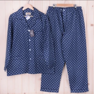 Piżama męska flanelowa z długim rękawem i spodniami rozm: 4XL Kwadraciki na granacie